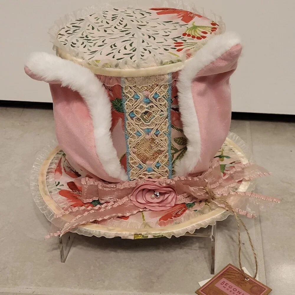 Light Colored Begonia Market Top Hat with Bunny Ears - Picture 3 of 8